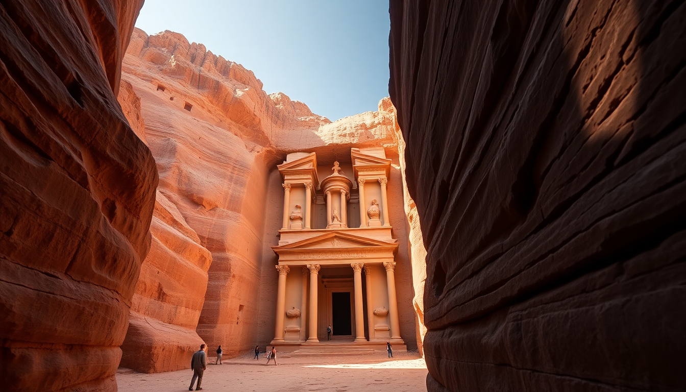 Verdant Petra Treasury Carved Ruins