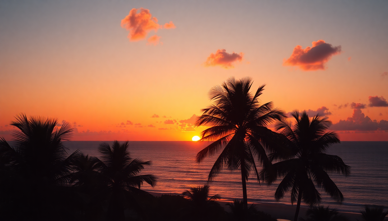 Vivid Palm Silhouettes Orange at Sunset