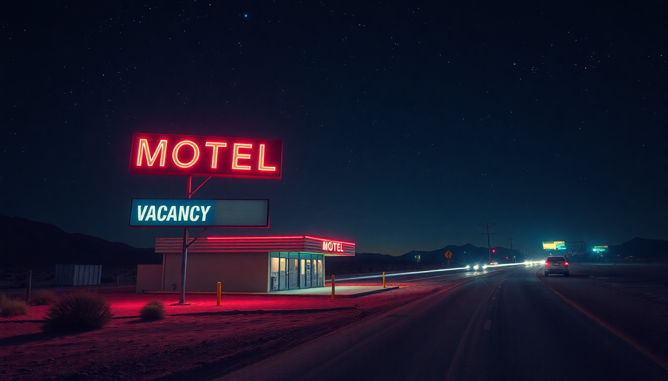 Golden Motel Sign Vacancy Neon Dreams