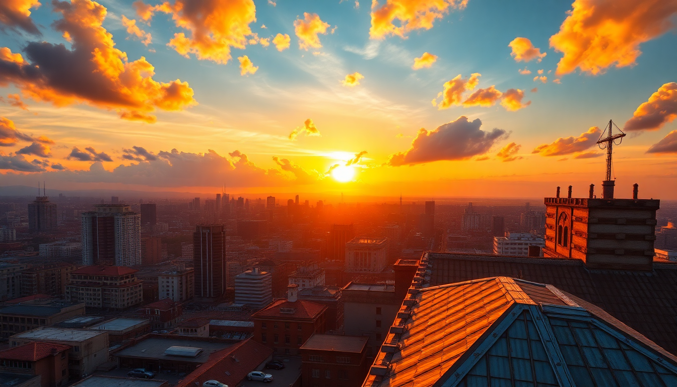 Serene Rooftop Skyline Clouds Panorama
