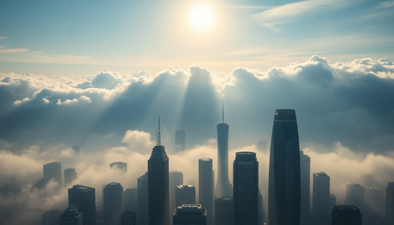 Phenomenal City Skyscrapers Emerging in the Mist