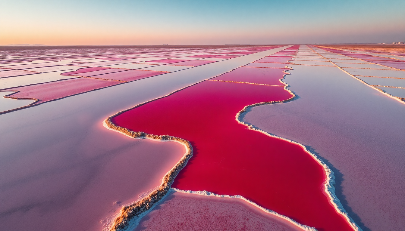 Captivating Salt Ponds Pink from Above
