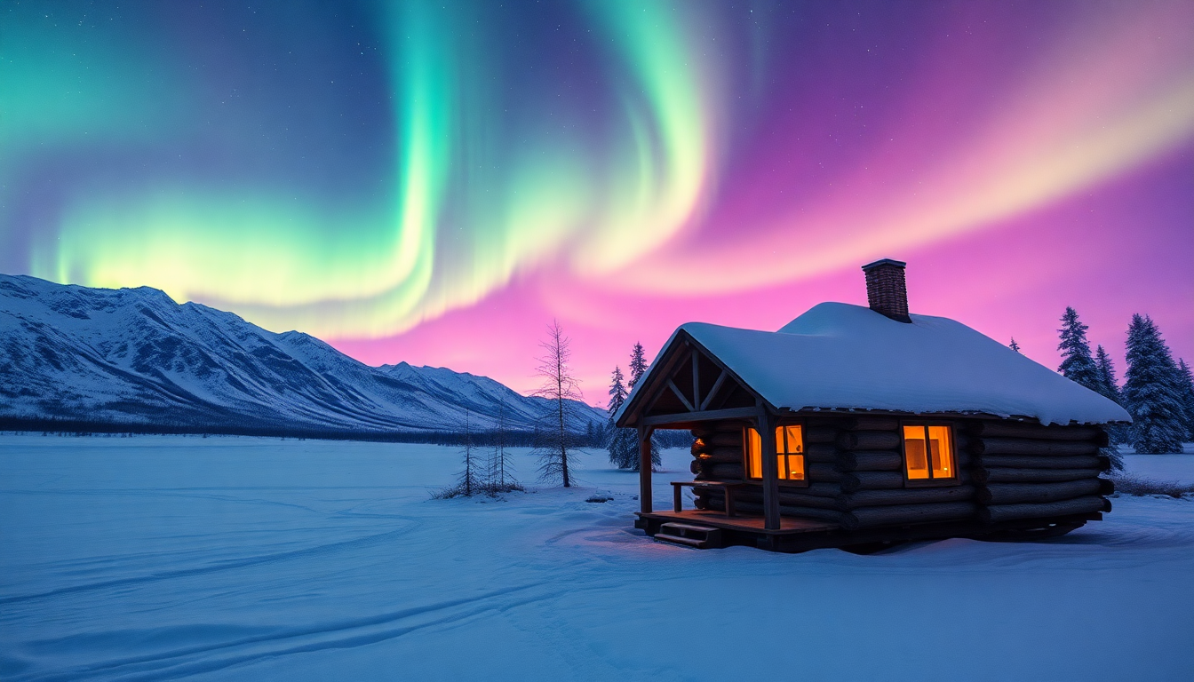 Magnificent Northern Lights Cabin in Winter