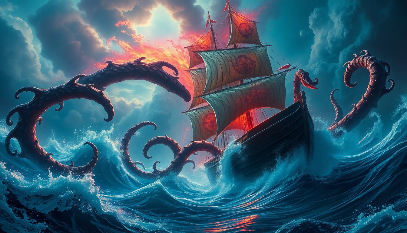Awe-Inspiring Kraken Attacking Ship Storm