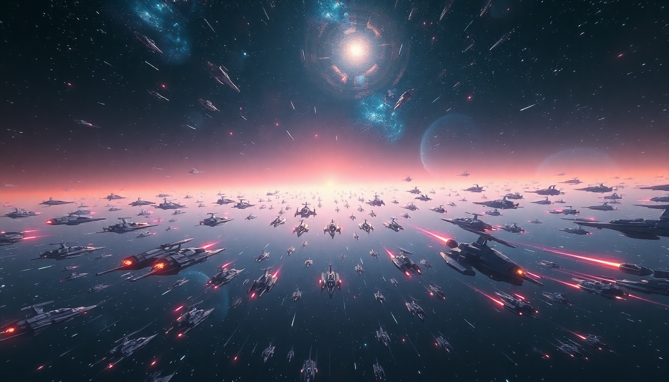 Futuristic Space Fleet Hundreds Panorama
