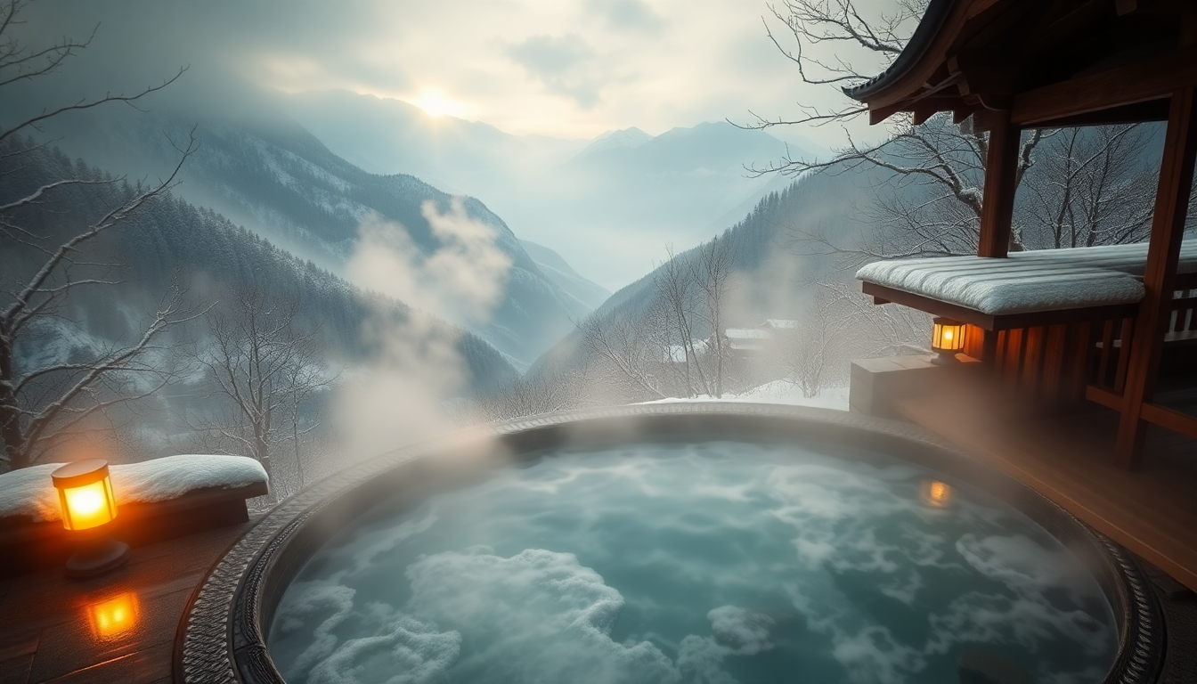 Golden Onsen Hot Outdoor in Spring