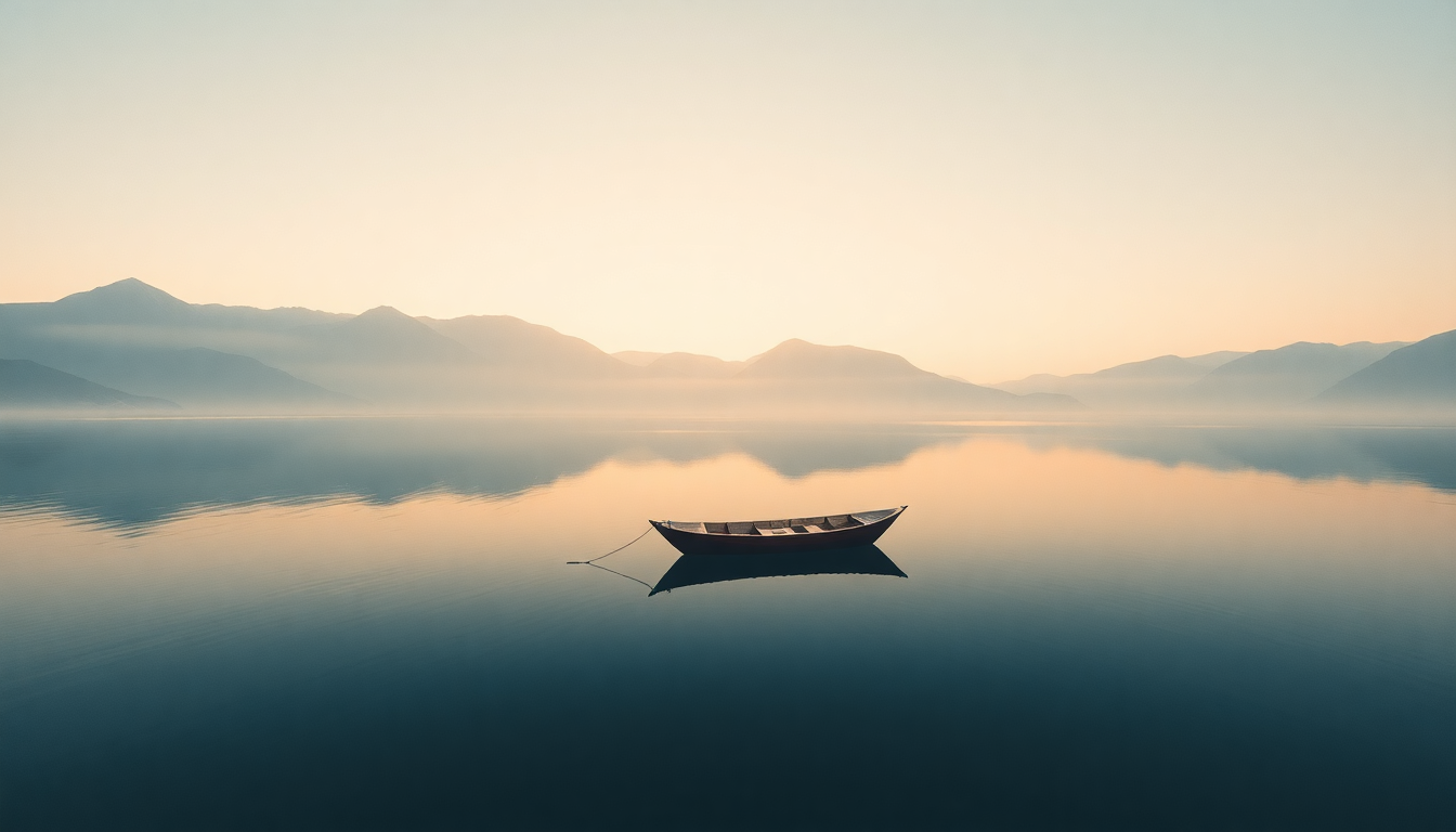 Cosmic Single Boat Calm Reflections