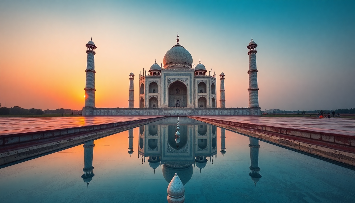 Enchanted Taj Mahal Symmetry at Sunrise