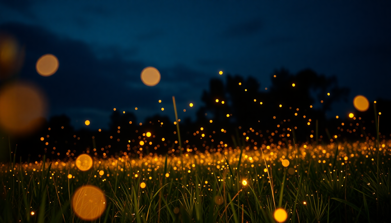 Exquisite Fireflies Field Warm by Night