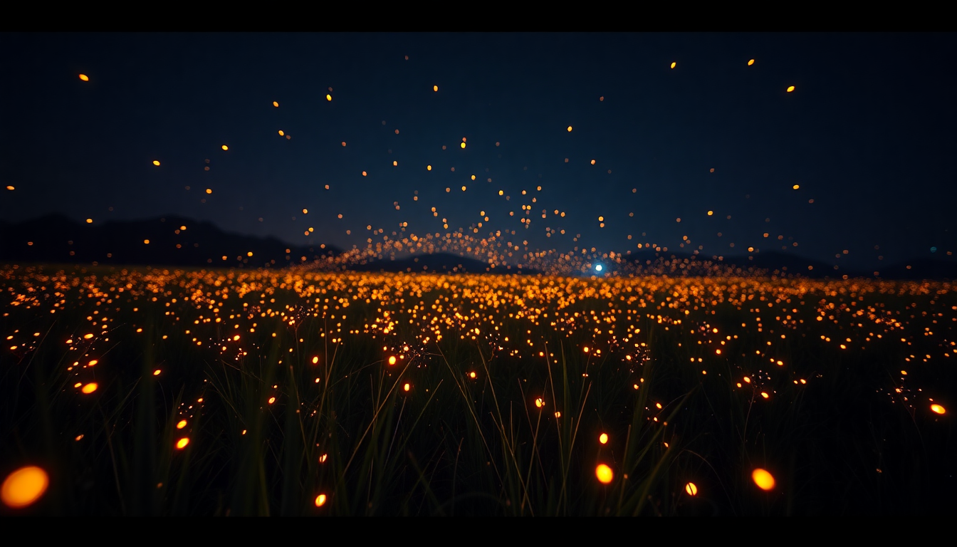 Dramatic Fireflies Field Warm by Night