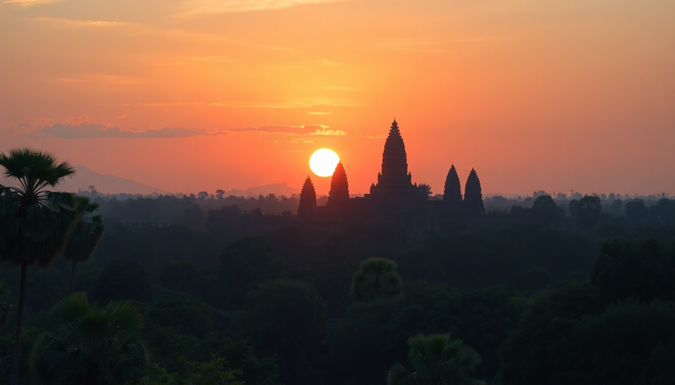 Majestic Angkor Wat Wat Temple at Sunrise