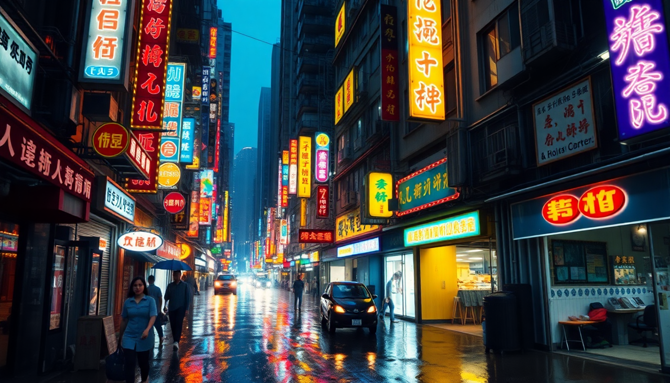 Tranquil Hong Kong Alley Neon Dreams