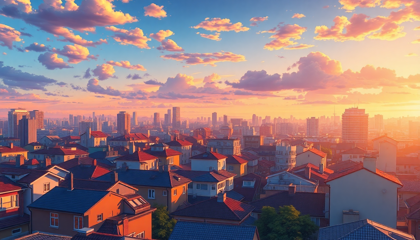 Glorious Anime Cityscape Hour in Golden Light