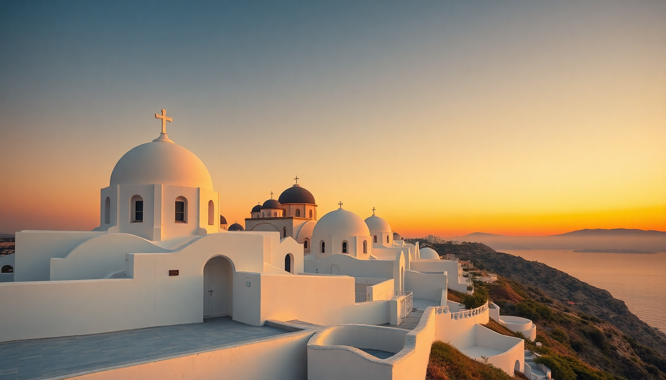 Verdant Santorini Domes White at Sunset