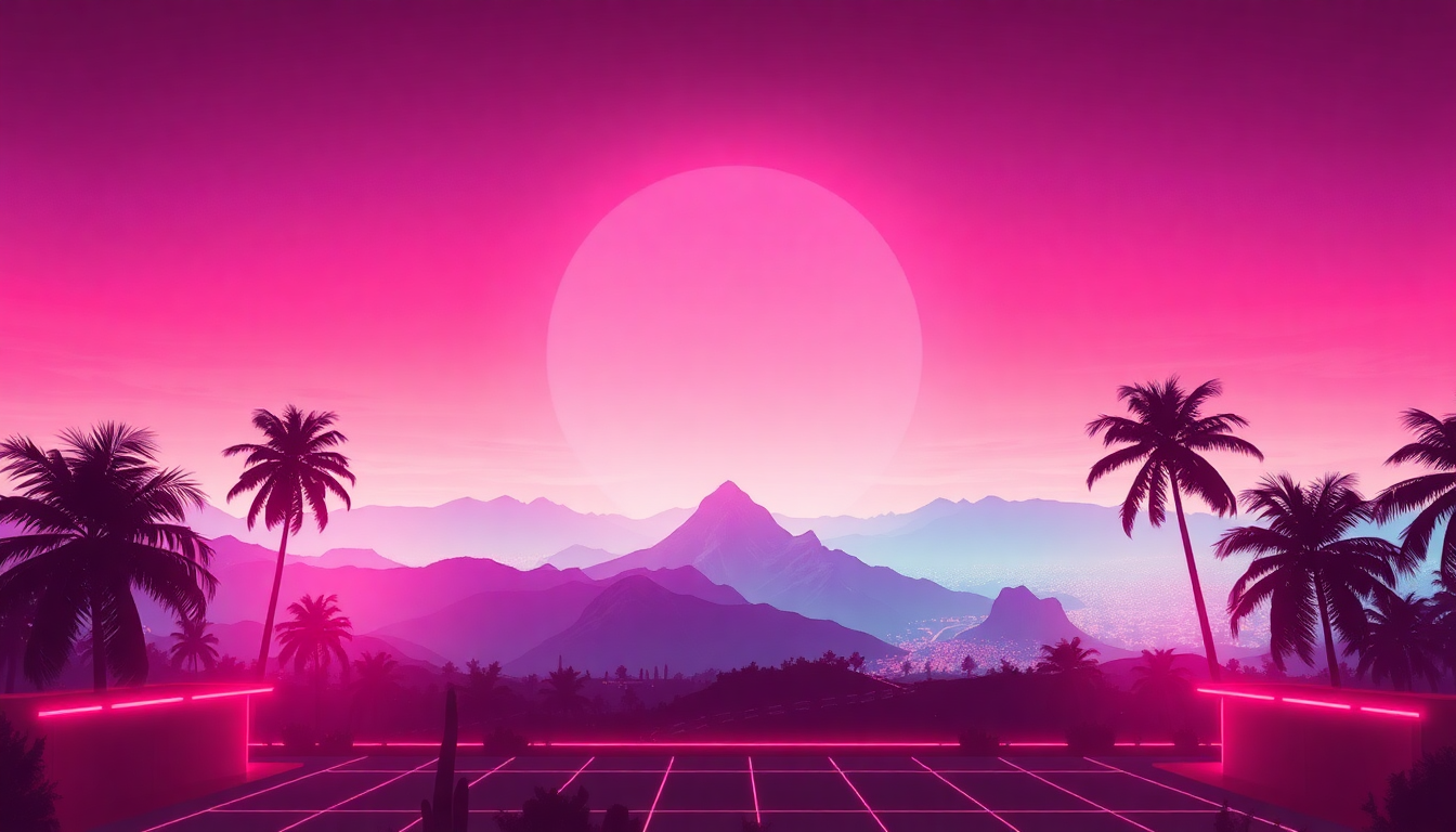 Fierce Synthwave Grid Mountains at Sunset