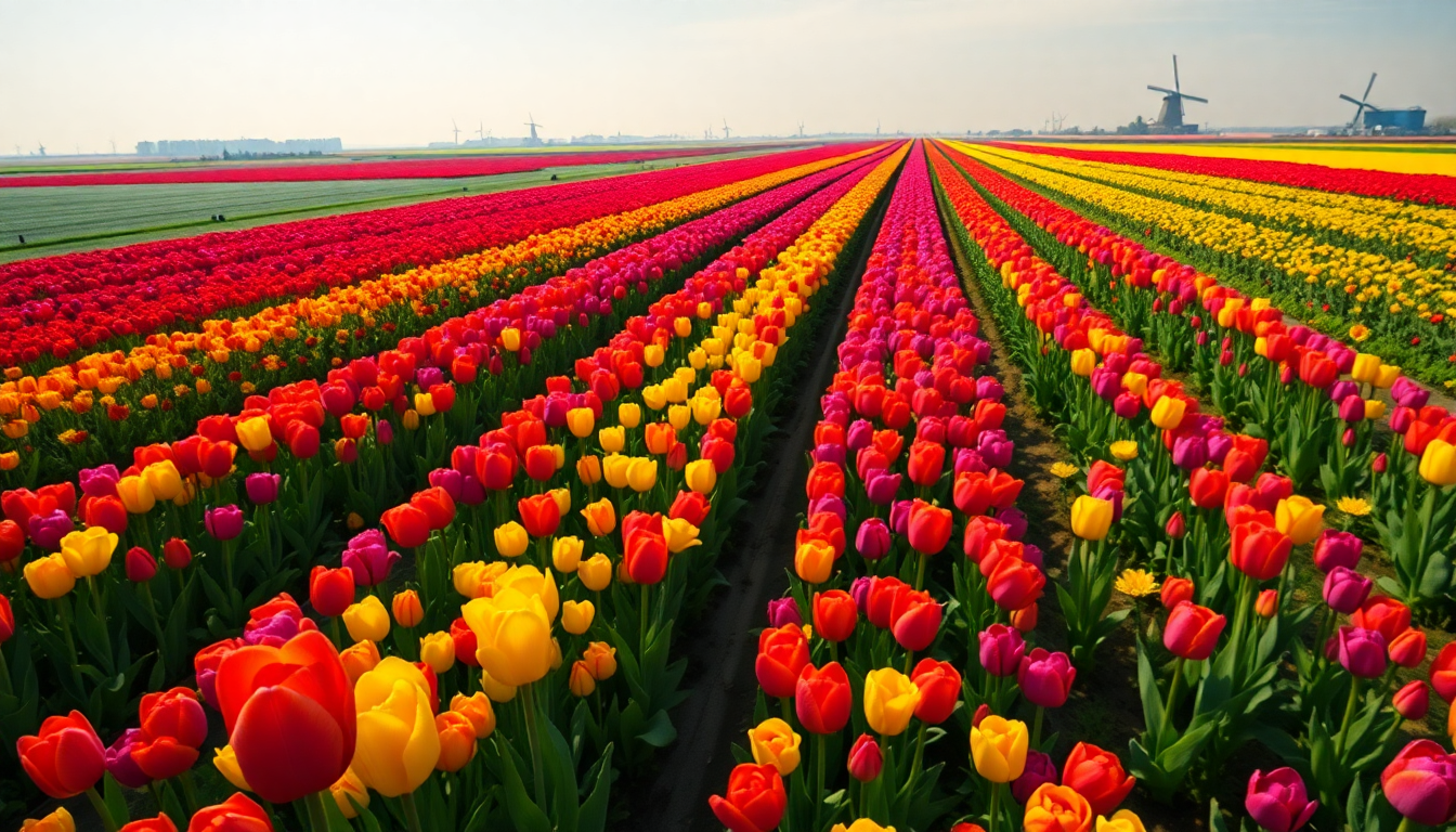 Sweeping Tulip Fields Netherlands from Above