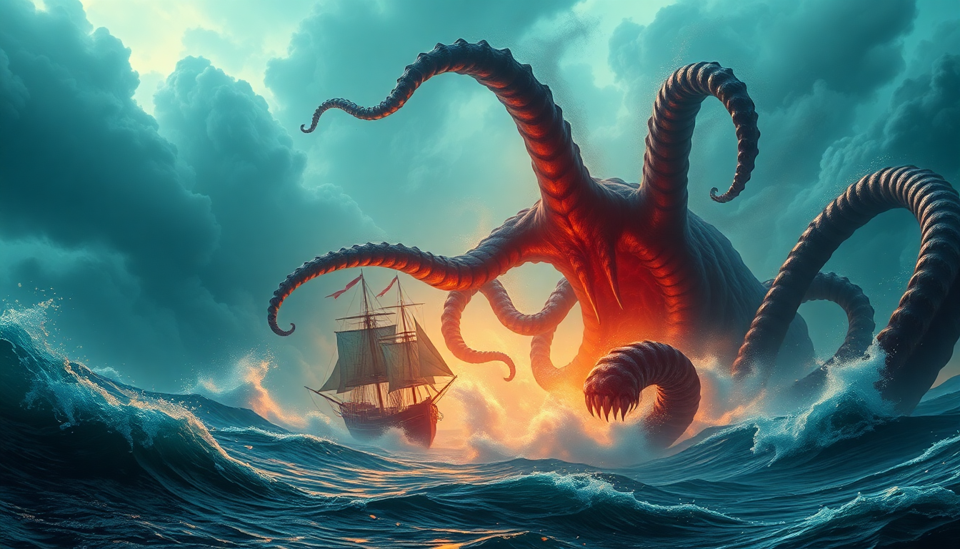 Magnificent Kraken Attacking Ship Storm