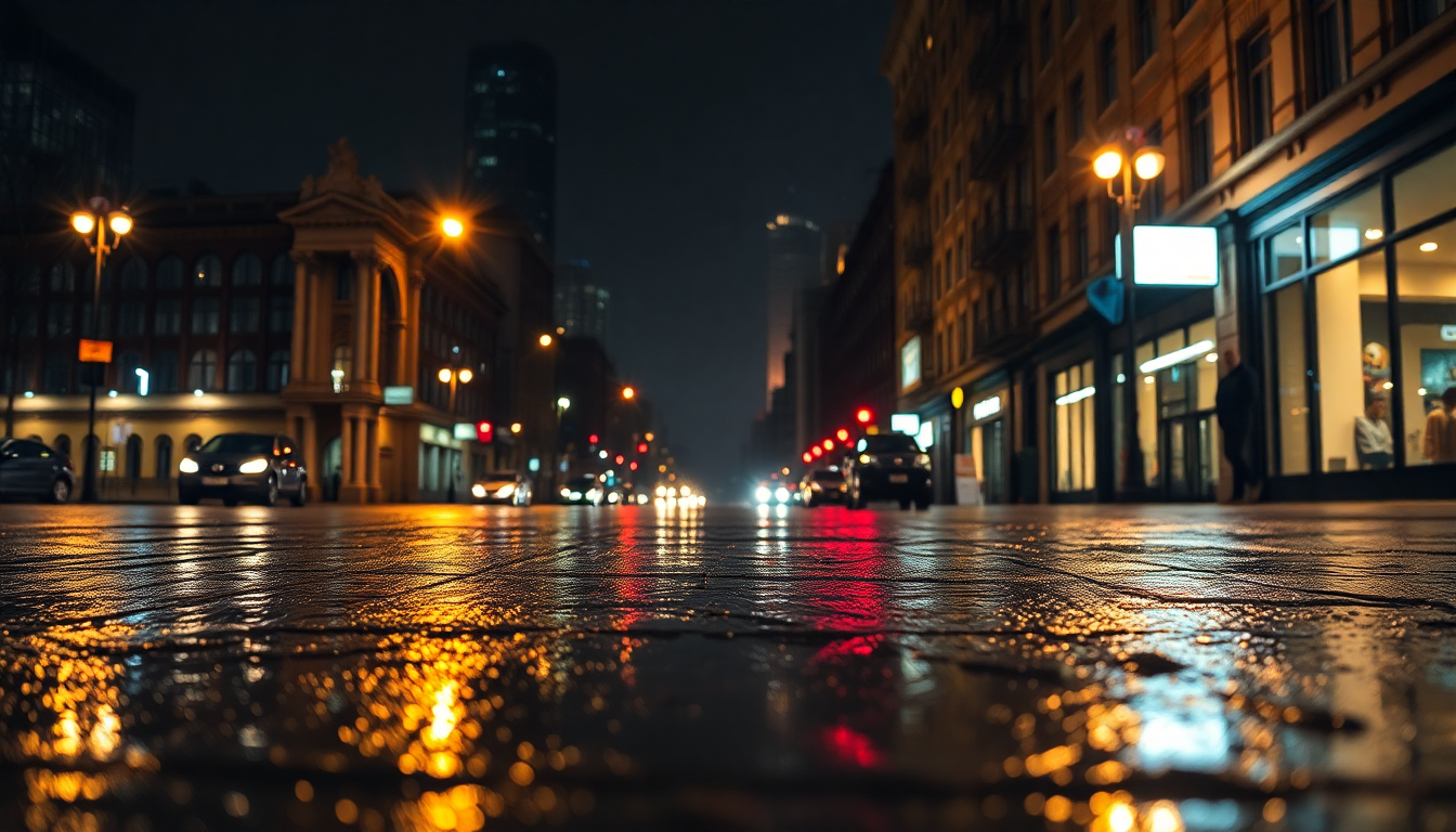 Shimmering Street Reflections Lights in the Rain