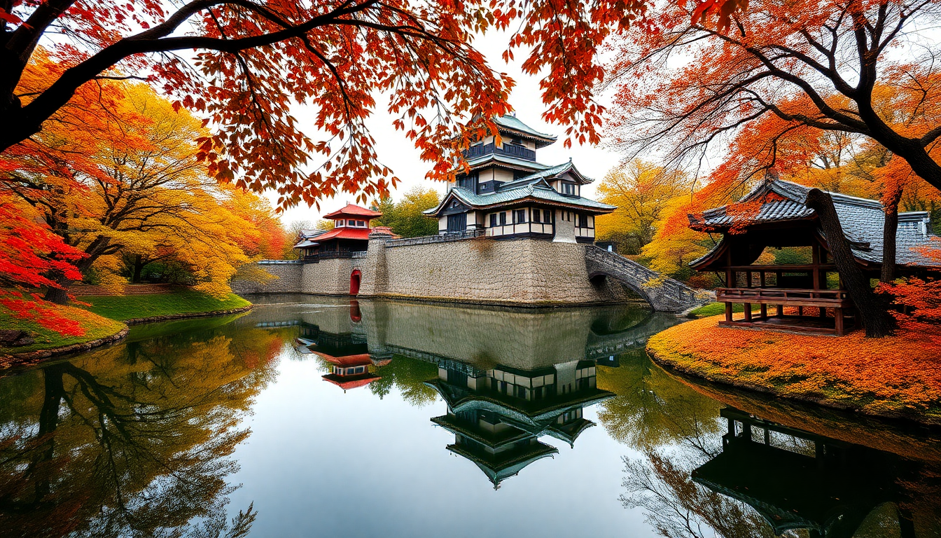 Ethereal Japanese Castle Maple in Autumn