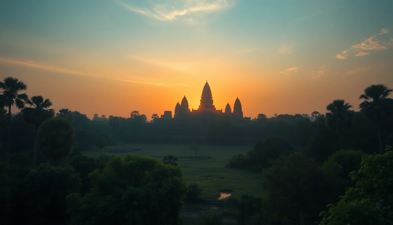 Legendary Angkor Wat Wat Temple at Sunrise