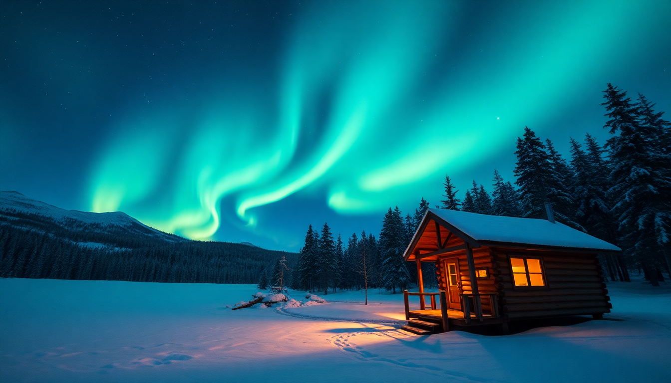 Captivating Northern Lights Cabin in Winter