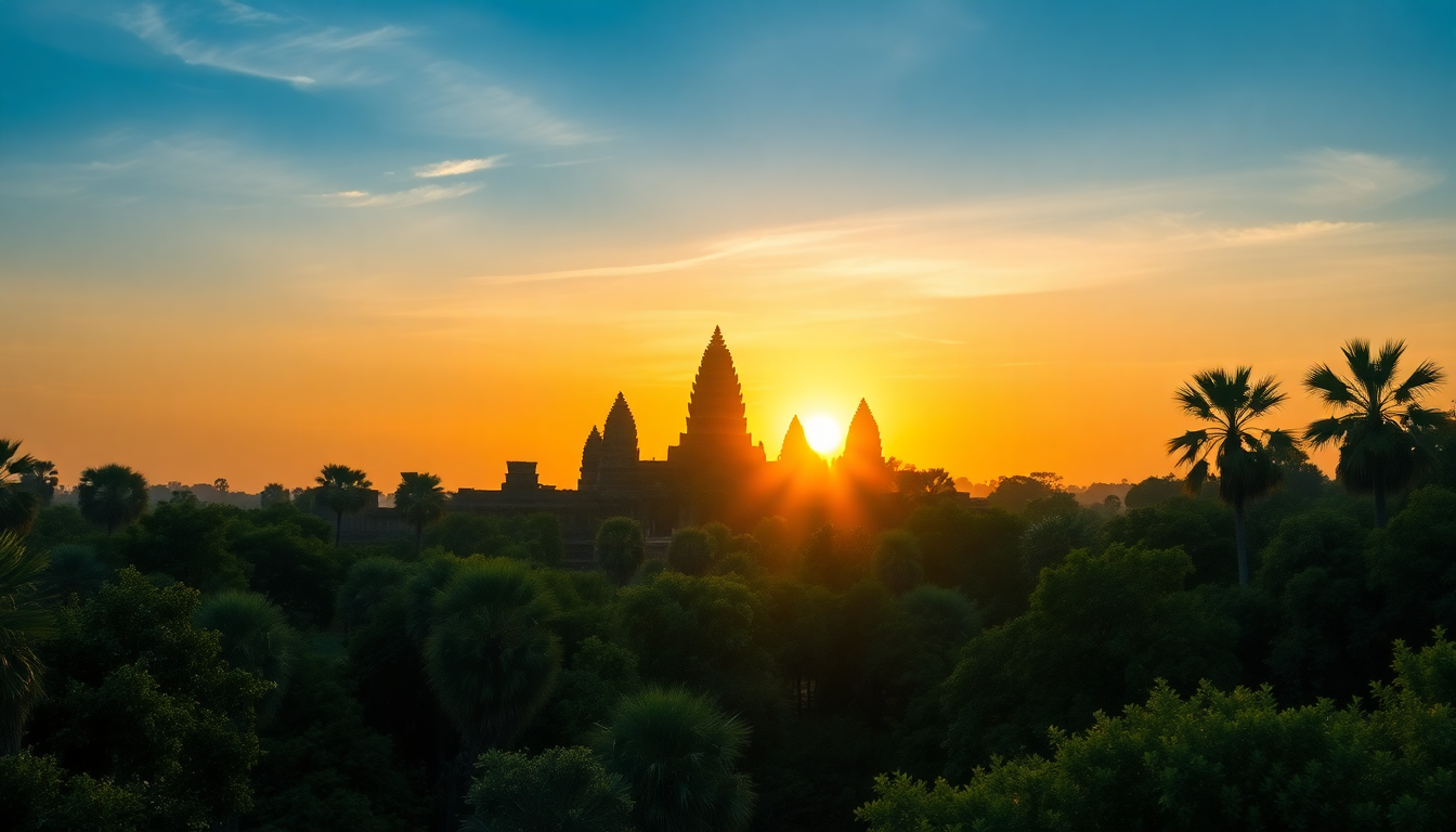 Verdant Angkor Wat Wat Temple at Sunrise