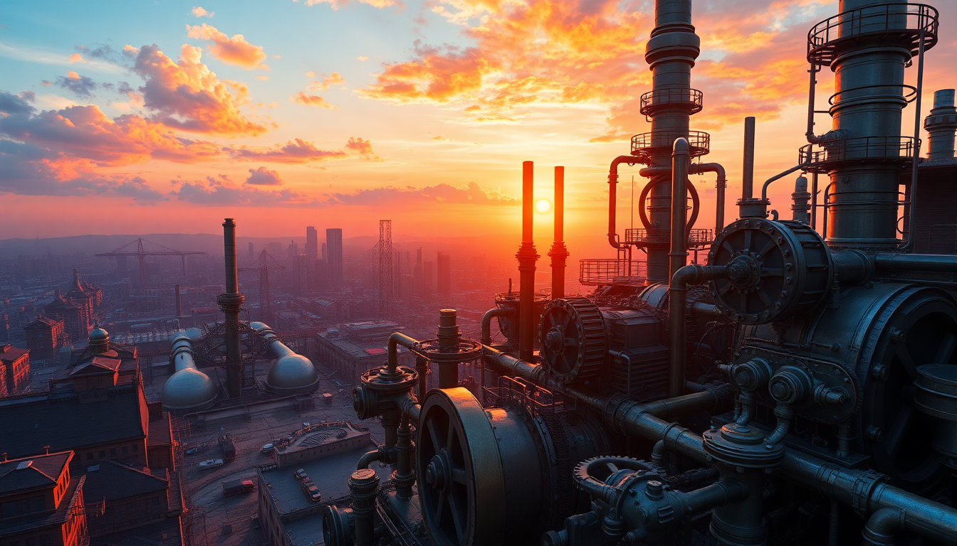 Captivating Steampunk City Brass at Sunset