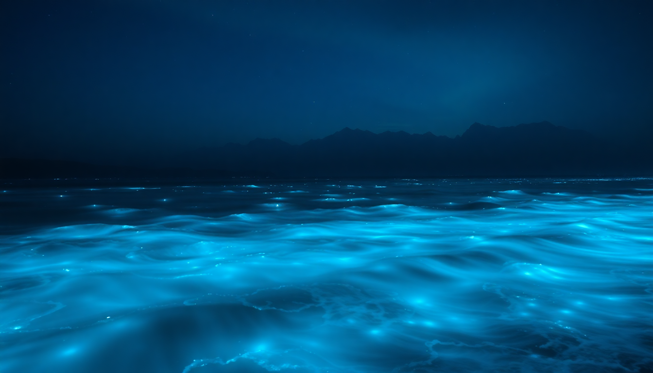 Celestial Bioluminescent Bay Blue Glow