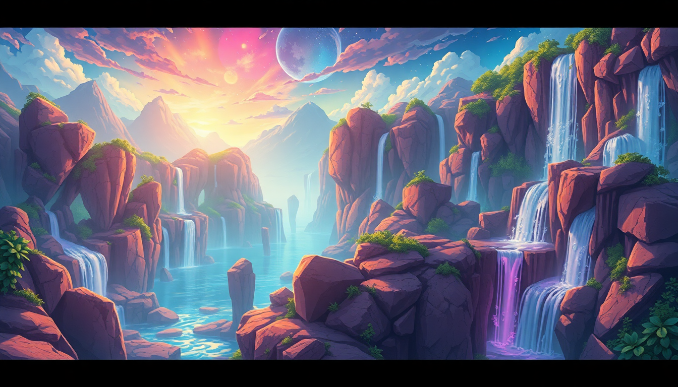 Verdant Fantasy Landscape Floating Magic