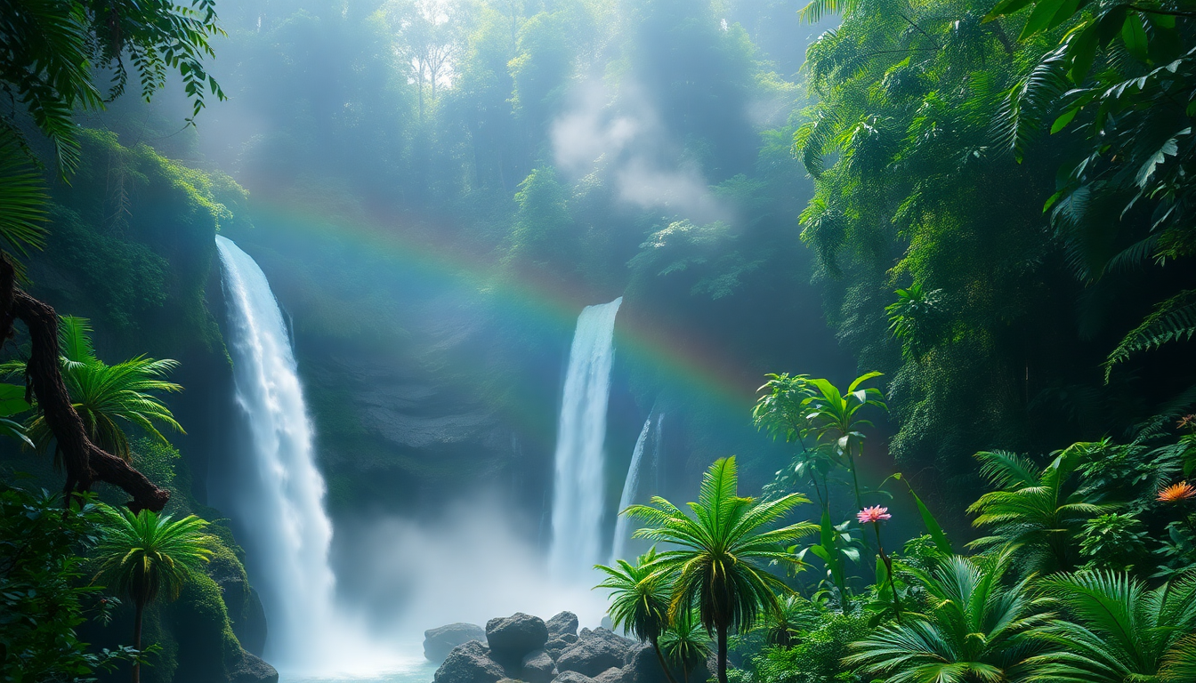Sweeping Jungle Waterfall Hidden in the Mist