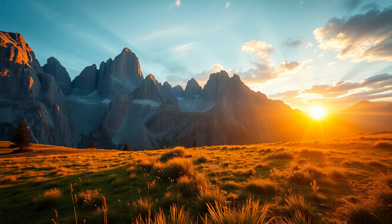 Towering Dolomites Peaks Alpine in Golden Light