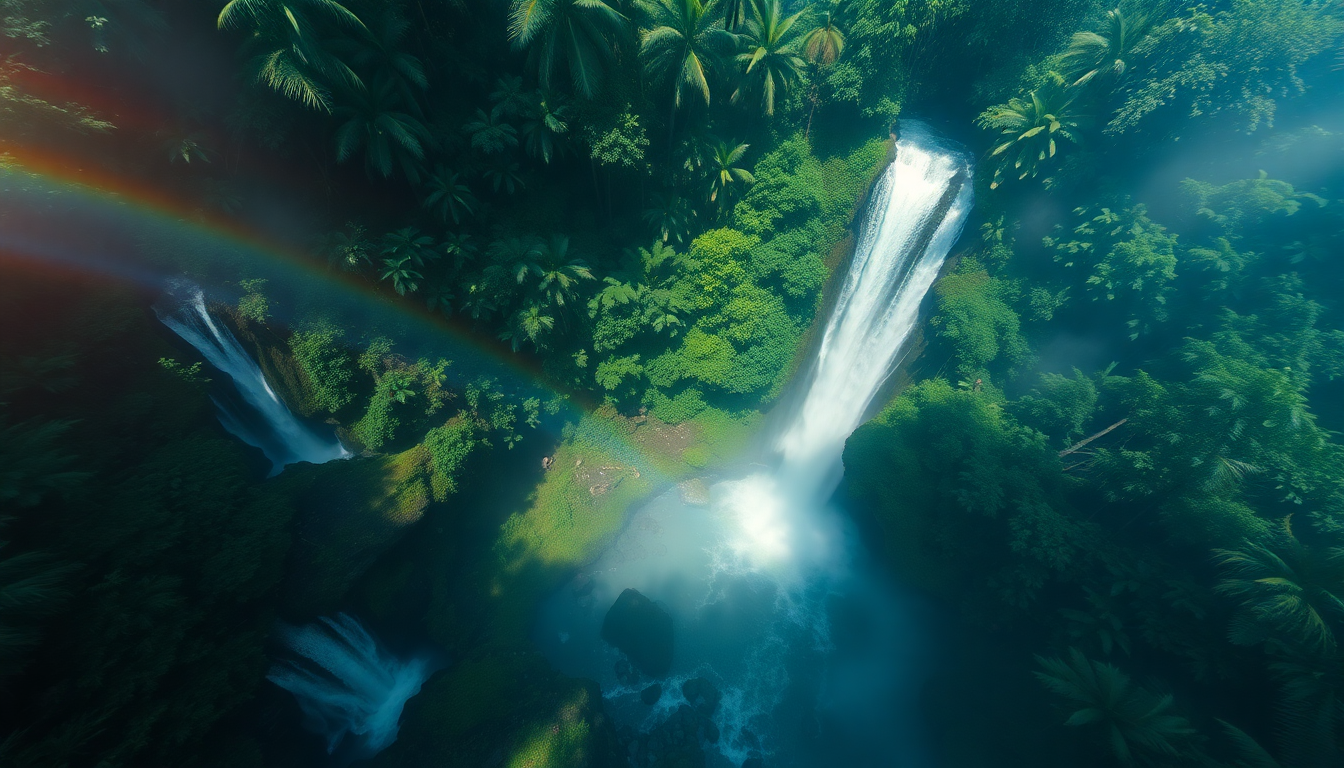 Delicate Jungle Waterfall Hidden in the Mist