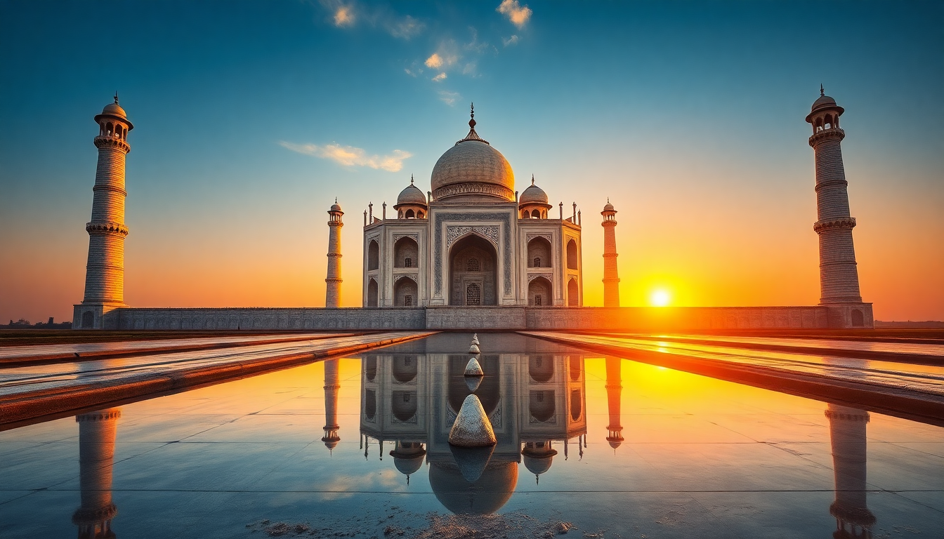 Dreamlike Taj Mahal Symmetry at Sunrise
