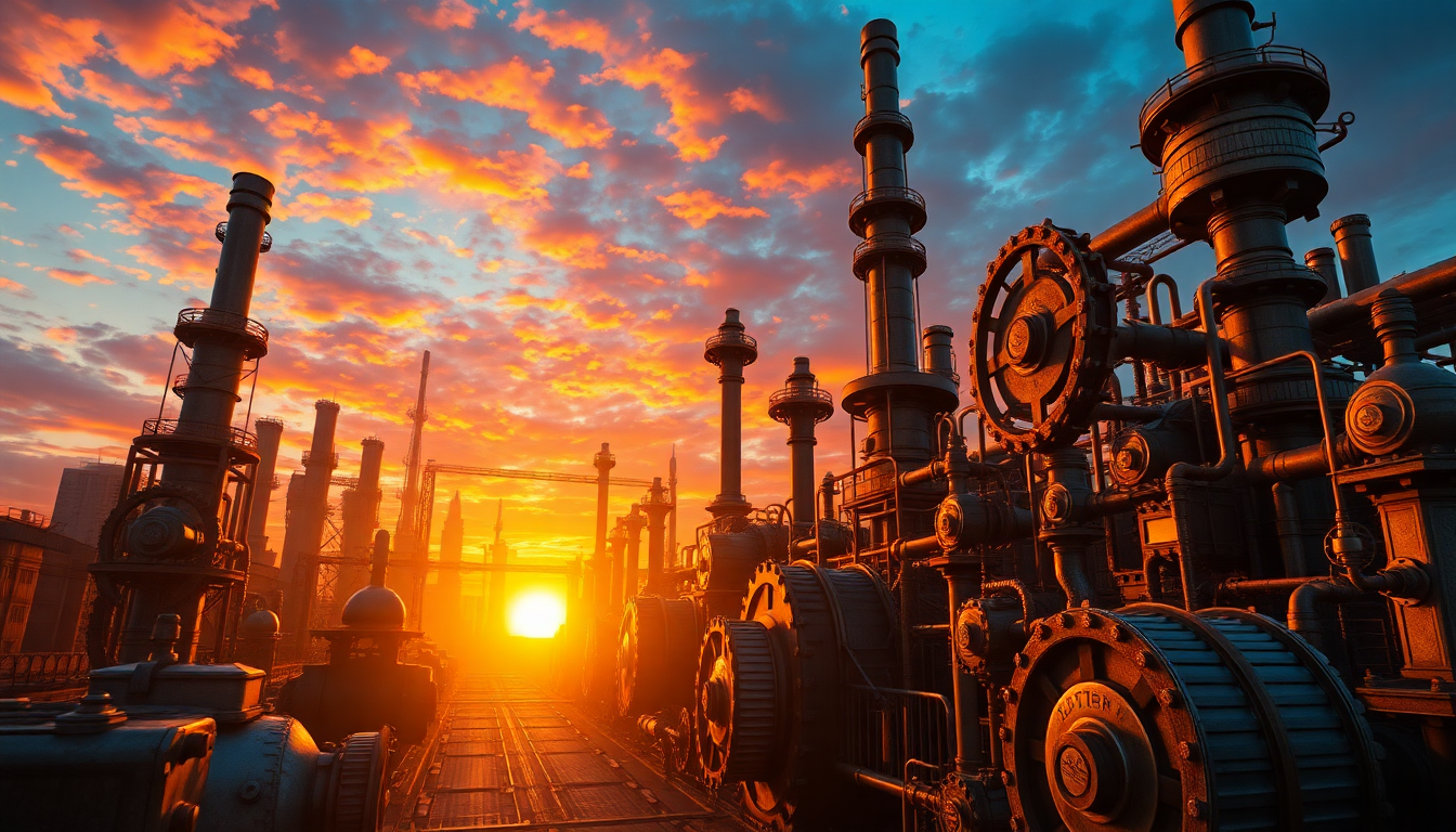 Stellar Steampunk City Brass at Sunset