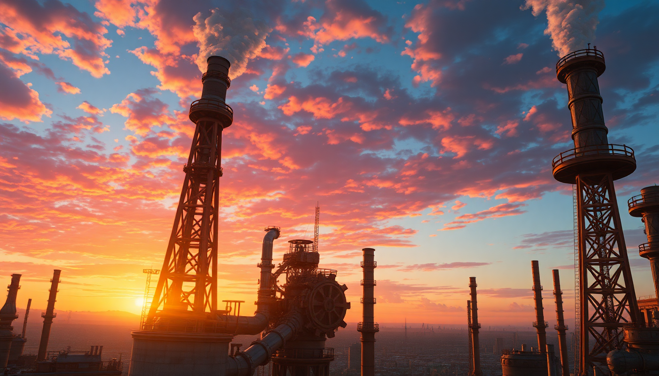 Haunting Steampunk City Brass at Sunset
