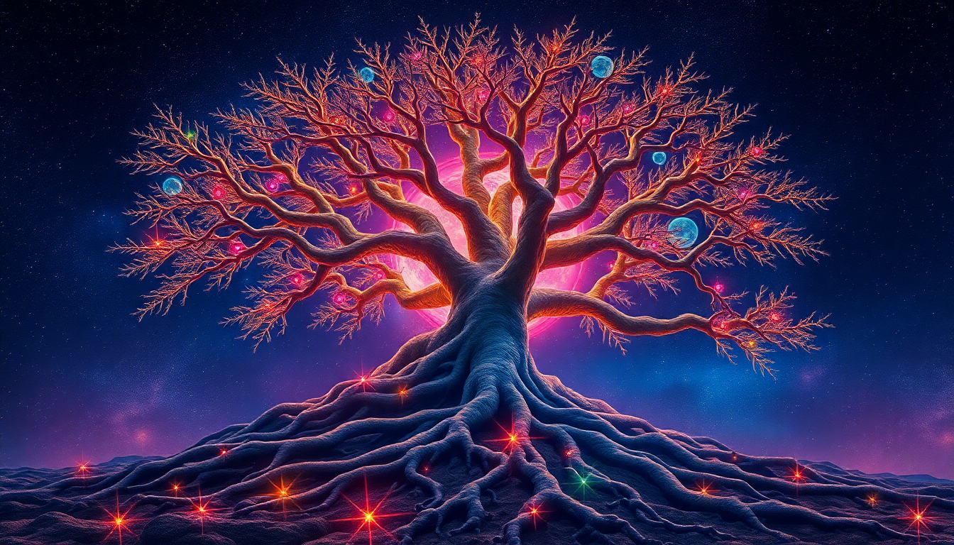 Golden Yggdrasil World Tree by Night