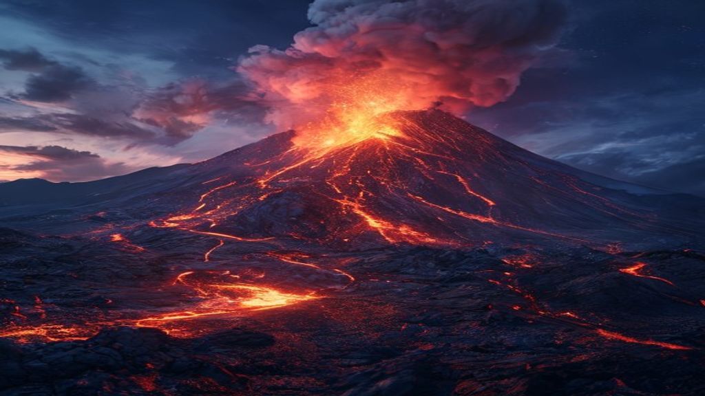 Stellar Volcanic Eruption Lava by Night
