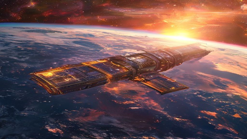 Astral Space Station Orbiting at Sunrise