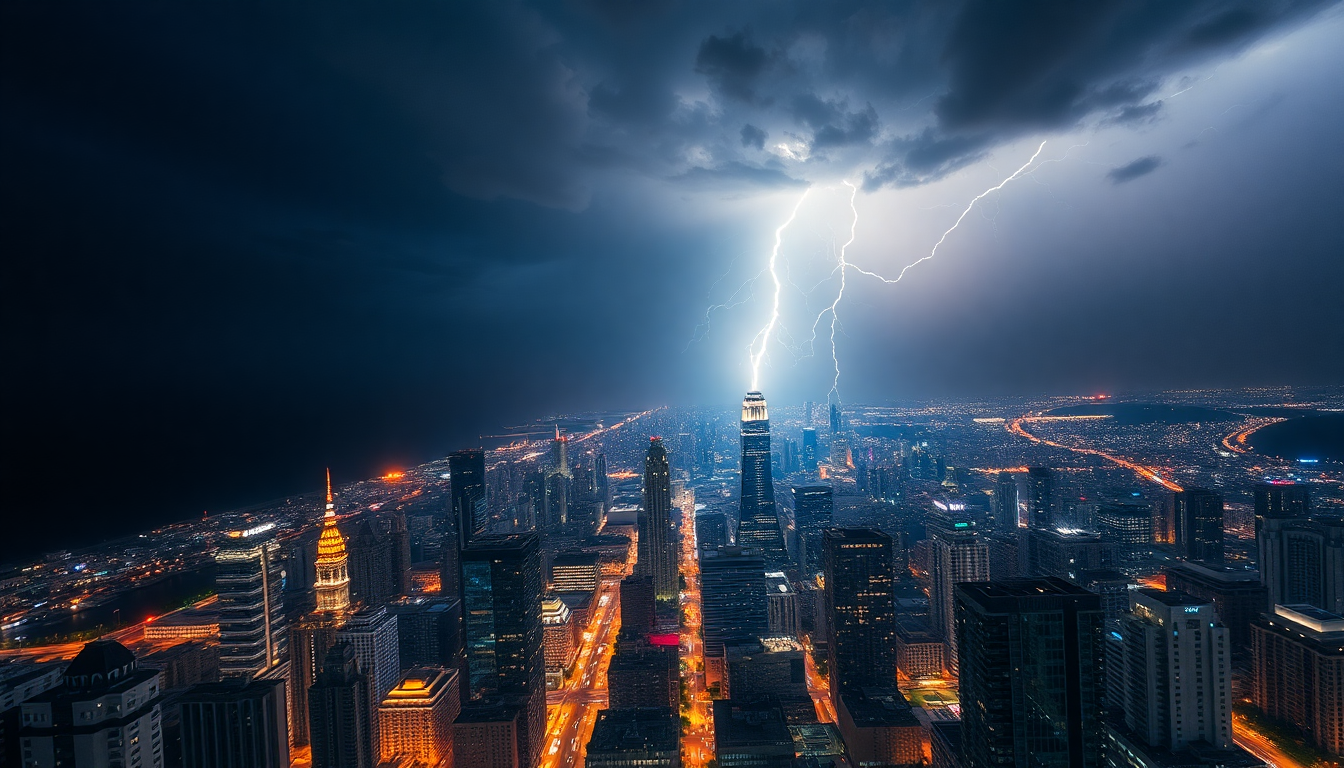 Delicate Lightning Bolt City by Night