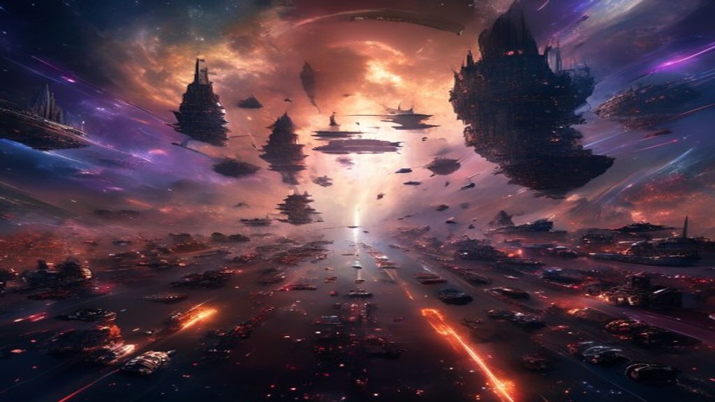 Futuristic Space Fleet Hundreds