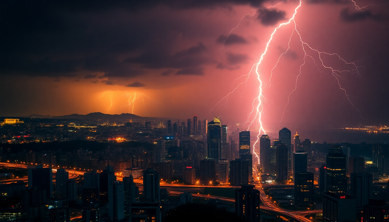 Vibrant Lightning Bolt City by Night