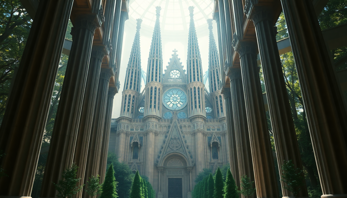 Ancient Sagrada Familia Interior Panorama