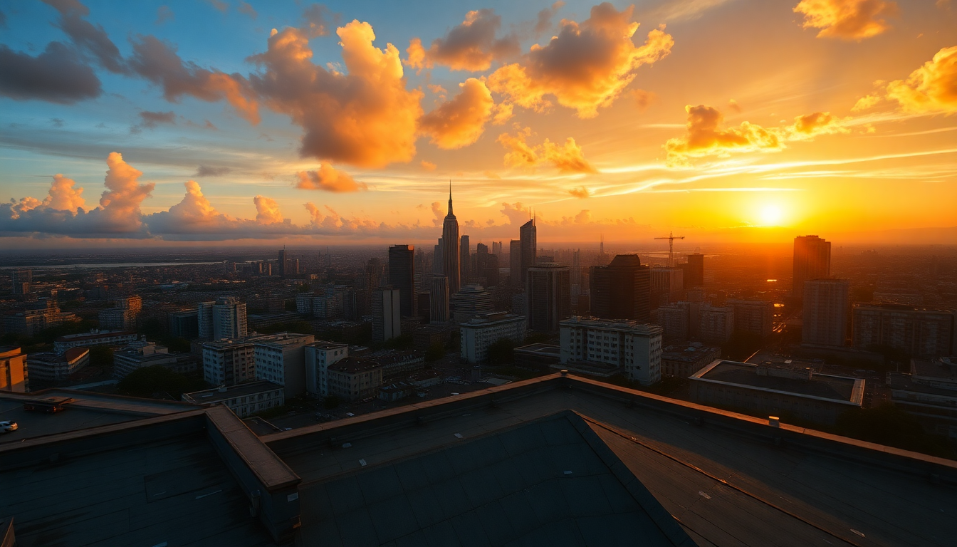 Majestic Rooftop Skyline Clouds Panorama