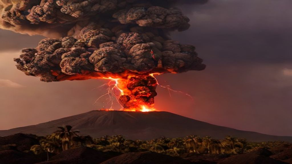 Vibrant Volcanic Lightning Eruption