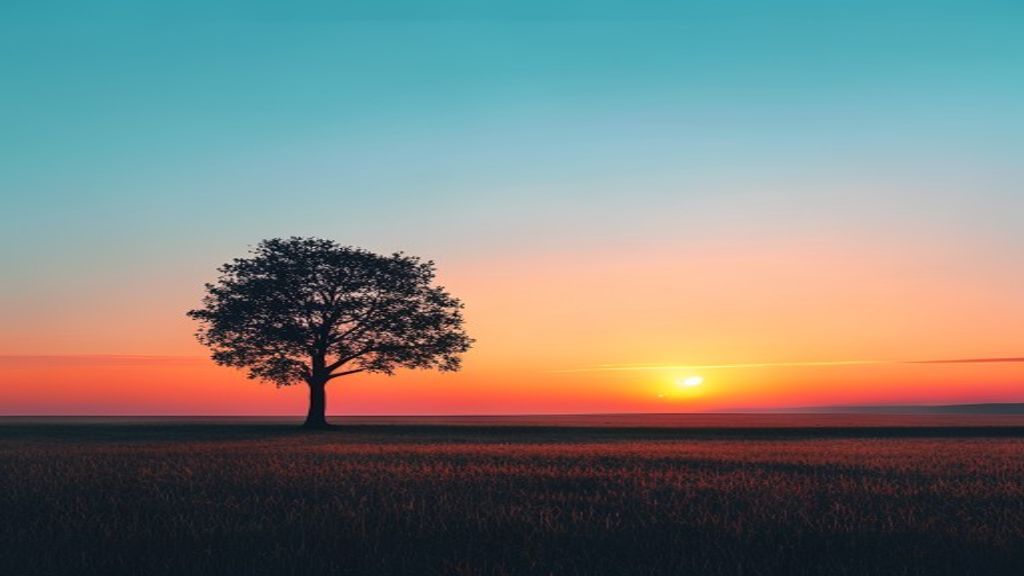 Stellar Single Tree Horizon at Sunset