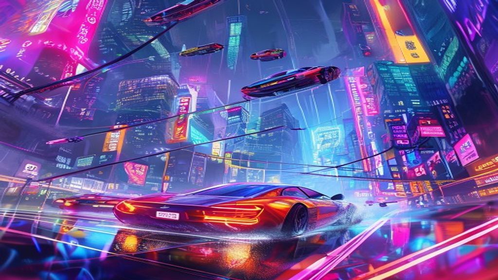 Wondrous Flying Cars Traffic Neon Dreams