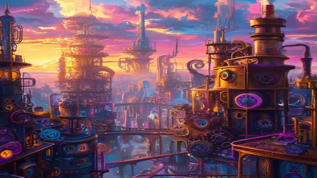 Awe-Inspiring Steampunk City Brass at Sunset