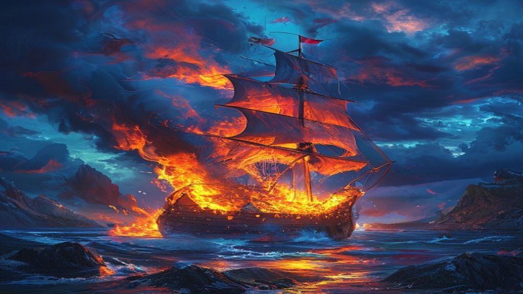 Spectral Viking Funeral Burning by Night