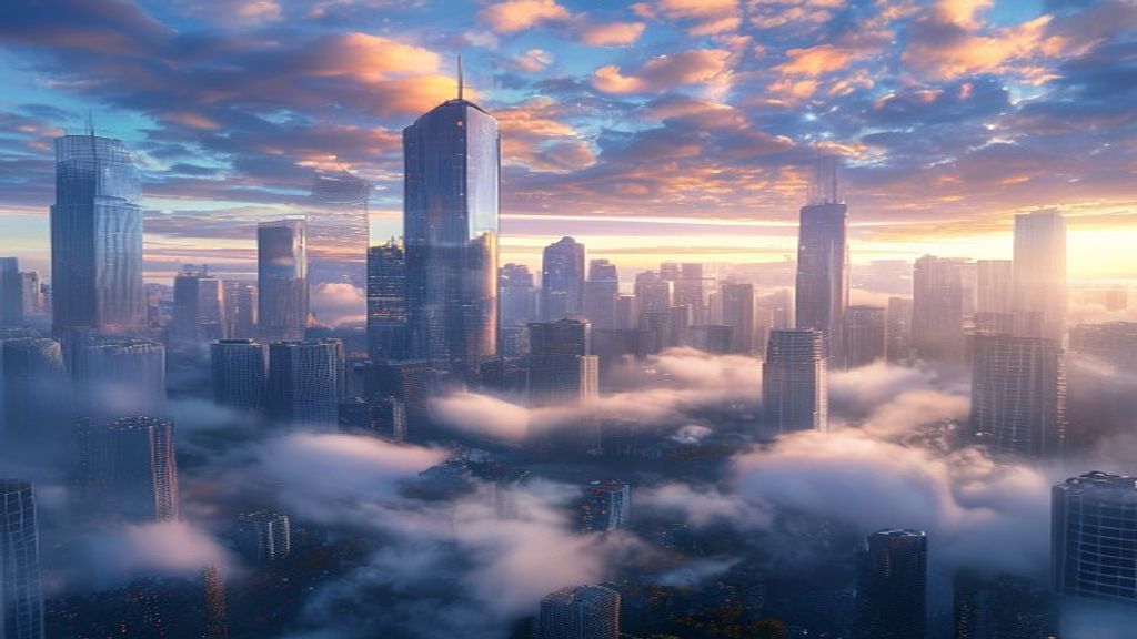 Sublime City Skyscrapers Emerging in the Mist