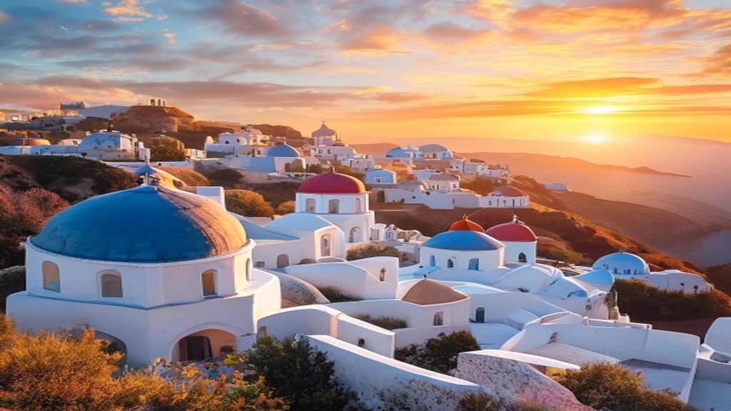 Ethereal Santorini Domes White at Sunset